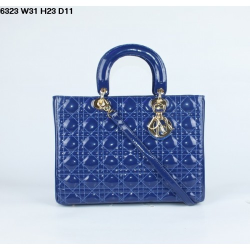 Geantă Christian Lady Dior din piele albastră lacuită 6323 Auriu