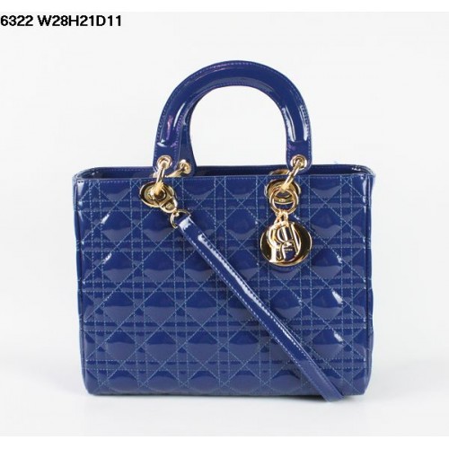 Geantă Christian Lady Dior din piele albastră lacuită 6322 aurie