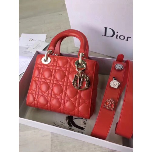 Geantă Dior Lady, piele de oaie originală D6355, roșie