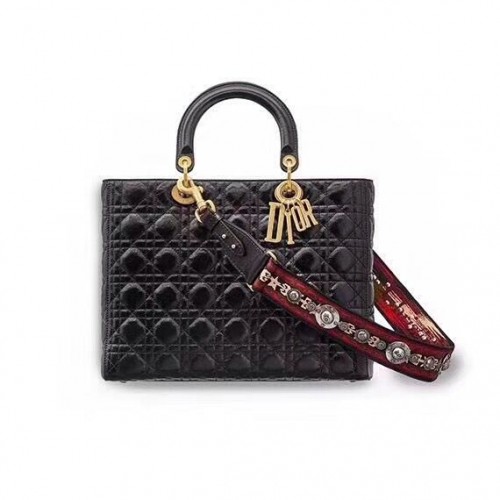 Geantă Dior Lady din piele de oaie originală D6356 Negru