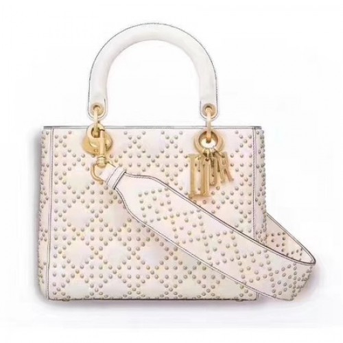 Geantă Dior Lady Dior Original din piele de oaie CD3892 Offwhite