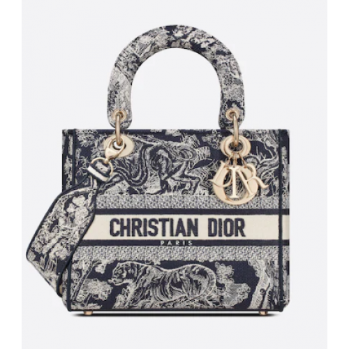 BAG Dior MEDIUM LADY D-LITE Blue Toile de Jouy Reverse Broderie M0565