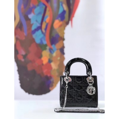 Dior MINI LADY DIOR CALFSKIN GEANTA Neagră M0505O Argintie