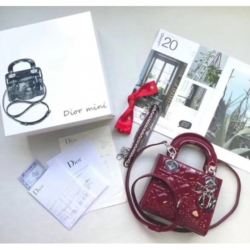 Dior MINI LADY DIOR GEANTĂ DIN PIELE DE VIȚEL M0505O bordo