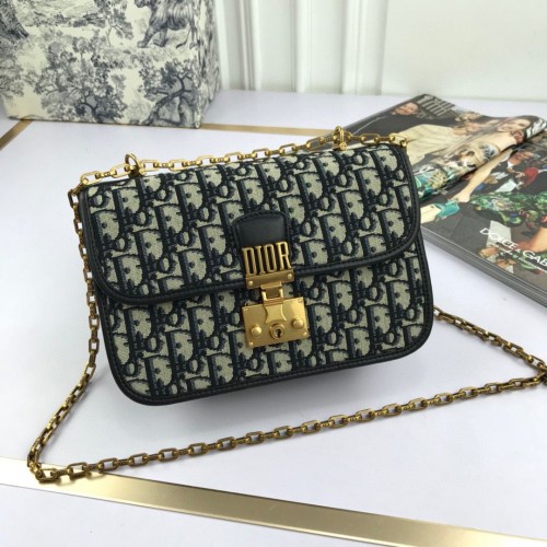 Geantă de umăr Dior Oblique din pânză cu lanț S2013 Bleumarin