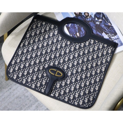 Geantă de mână Dior Oblique din pânză cu mâner M9009 Albastră