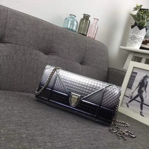 Geantă de umăr mini Dior Original din piele de vacă 3780 argintie și neagră