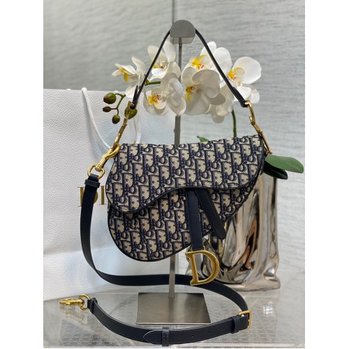 Geantă Dior Saddle cu curea Oblique Jacquard M0488 Albastră