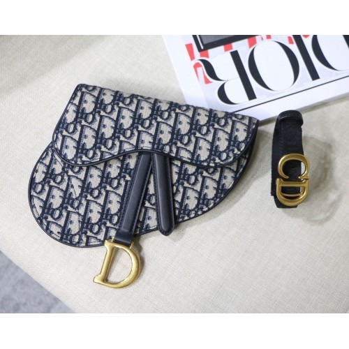 Dior Saddle Platge Belt Pouch Oblique Jacquard M0448 Albastru
