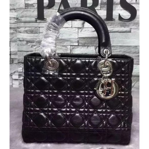 Geantă Dior mică Lady Dior din piele de oaie CD6322 neagră