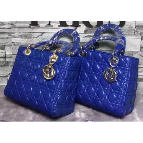 Geantă Dior mică Lady Dior din piele de oaie CD6322 albastră