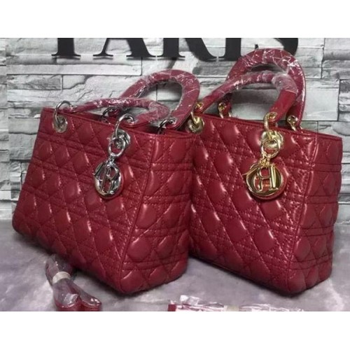 Geantă Dior mică Lady Dior din piele de oaie CD6322 Burgundy