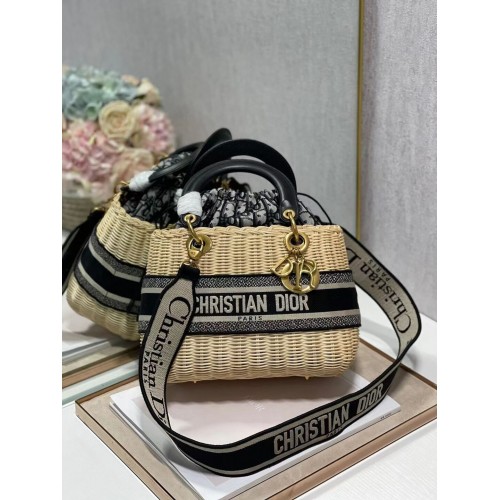 Dior Caisă țesută cu piele neagră C9908