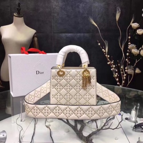 Geantă Dior mini Lady Dior din piele de oaie originală CD3891 Offwhite