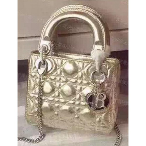 Geantă Dior mini Lady Dior din piele de oaie CD5500 aurie