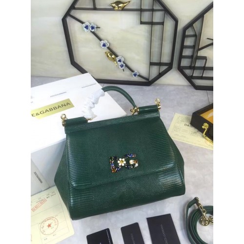 Dolce Gabbana SICILY Lizard Pattern Tote Bag BB4137 Verde