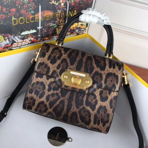 Geantă Dolce Gabbana cu mâner superior din piele cu imprimeu leopard DG8588 maro