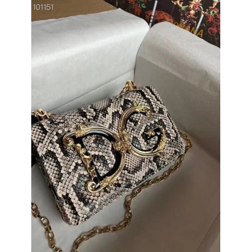 Dolce Gabbana Geantă de umăr originală din piele cu model serpentină 4006-2 maro