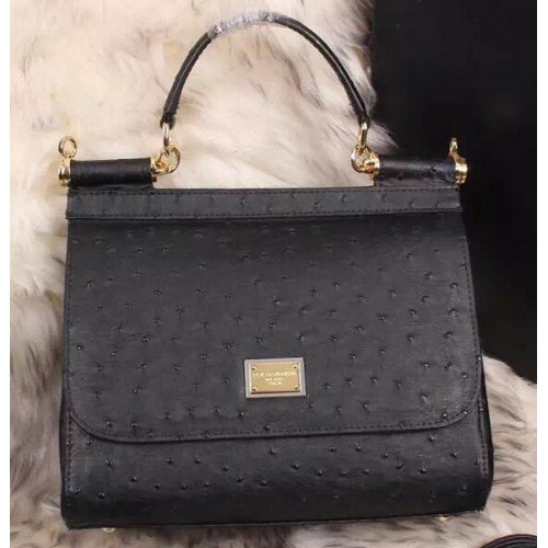 Dolce Gabbana SICILY Bag din piele de struț BB4137TA Negru