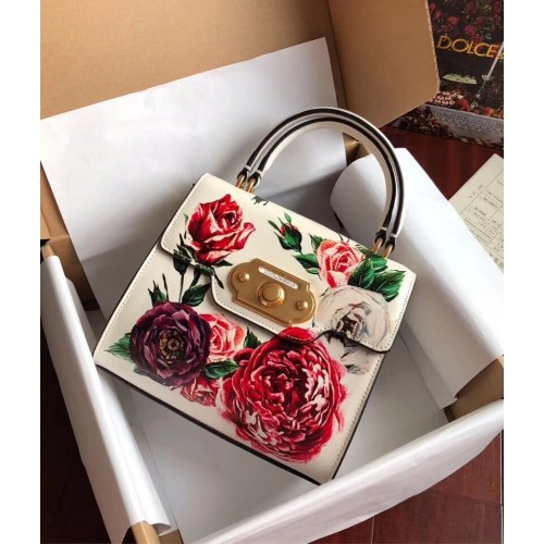 Dolce Gabbana SICILY Genți Tote din piele de vițel cu crizanteme 5588-1 albe