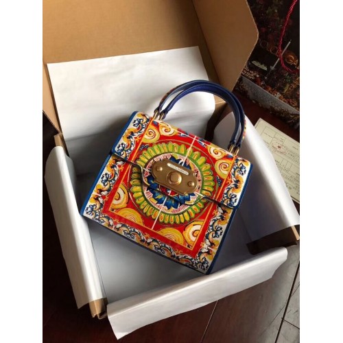 Dolce Gabbana SICILY Genți Tote din piele de vițel cu crizanteme 5588-2 albastre