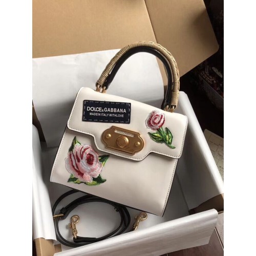 Dolce Gabbana SICILY Genți Tote din piele de vițel cu crizanteme 5588-2 albe