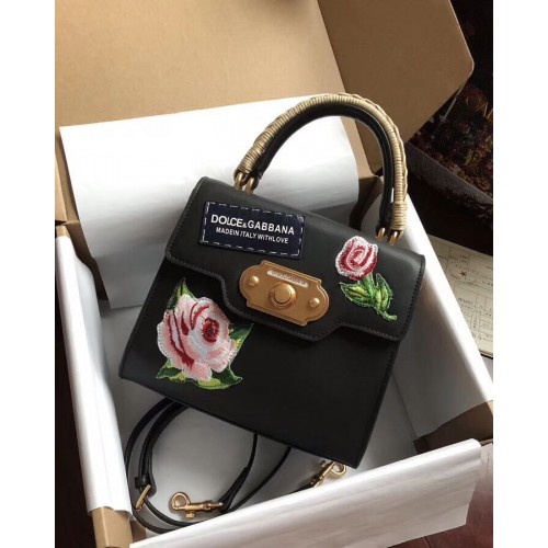 Dolce Gabbana SICILY Genți Tote din piele de vițel cu crizanteme 5588-2black
