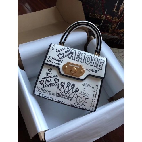 Dolce Gabbana SICILY Genți Tote din piele de vițel cu crizanteme 5588 albe