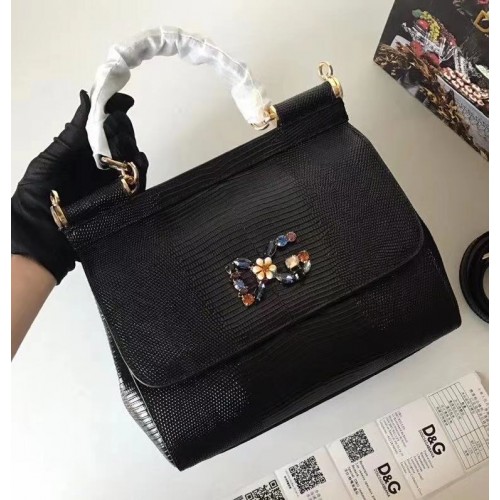 Dolce Gabbana SICILY Lizard Pattern Tote Bag BB4137 negru