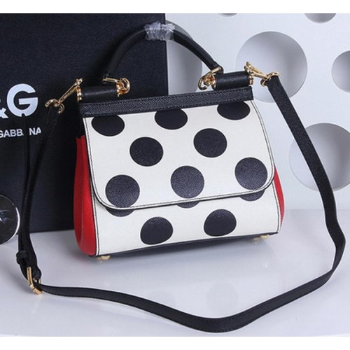 Genți mici Dolce Gabbana SICILY din piele de vițel cu crizantemă DG29877 Negru și alb