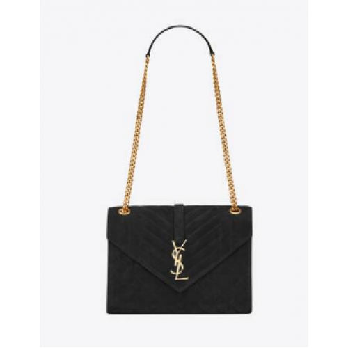 Yves Saint Laurent GEANTĂ MEDIE ENVELOPE DIN MIX MATELASSE SUEDE 487206 neagră