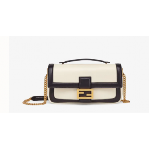Geantă FENDI BAGUETTE CHAIN din piele Nappa albă și neagră 8BR783A