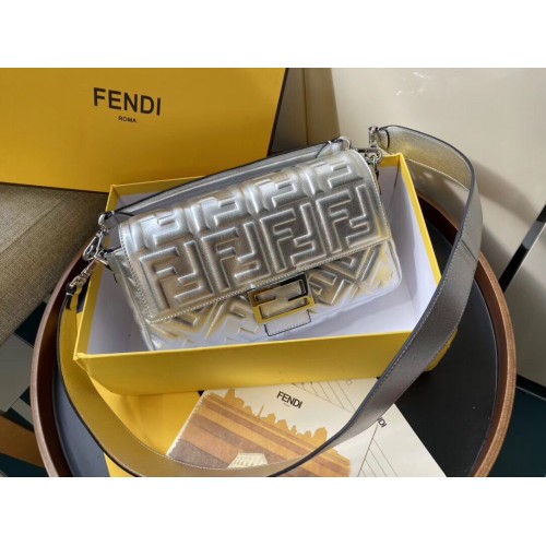 Geantă de umăr mare FENDI BAGUETTE 8BR771A Argintie