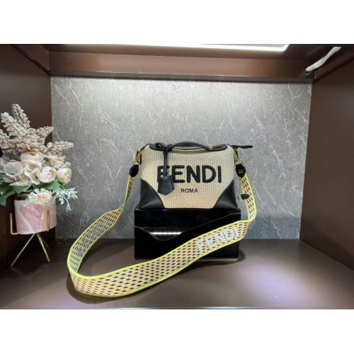 Geantă FENDI din paie împletită F6535 neagră