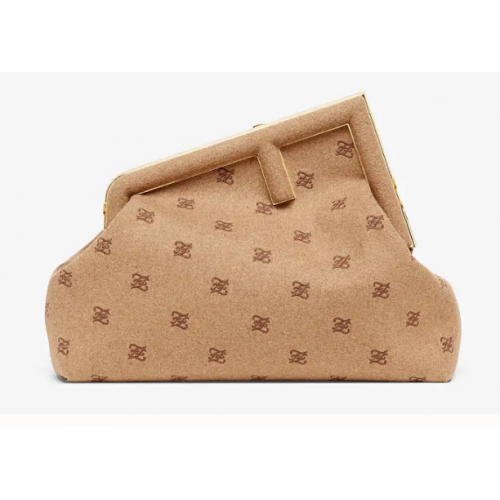 Geantă FENDI FIRST MEDIUM din flanel cu broderie 8BP127A Bej