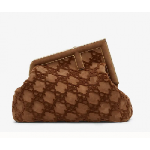 Geantă FENDI FIRST MEDIUM din piele întoarsă 8BP127A Maro