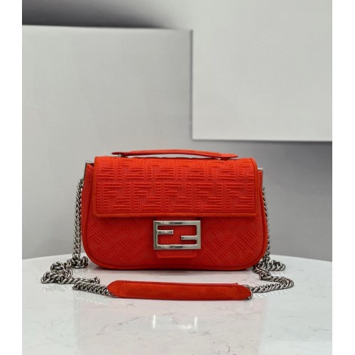 Geantă FENDI MIDI BAGUETTE CHAIN FF din material textil 8BR793 Roșu