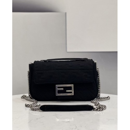 Geantă FENDI MIDI BAGUETTE CHAIN FF din material textil 8BR793 neagră