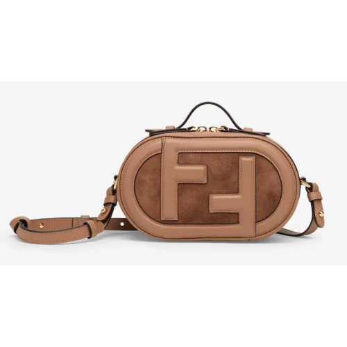 Geantă mini FENDI MINI CAMERA CASE din piele și piele întoarsă 8BS058AH bej