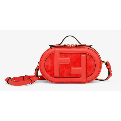 Geantă mini din piele și piele întoarsă FENDI MINI CAMERA CASE 8BS058AH roșie