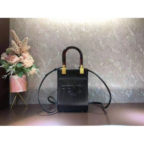 Geantă mini din piele FENDI MINI SUNSHINE SHOPPER 8BS051ABV neagră