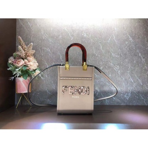 Geantă mini din piele FENDI MINI SUNSHINE SHOPPER 8BS051ABV gri