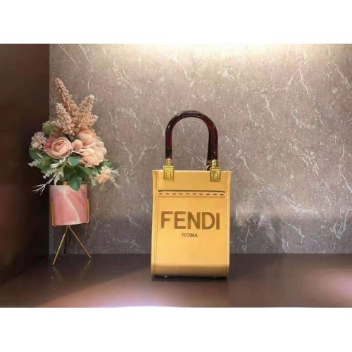Geantă mini din piele FENDI MINI SUNSHINE SHOPPER 8BS051ABV galbenă