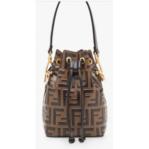 FENDI Geantă mini din piele Mon Tresor 8BS010 Negru și maro