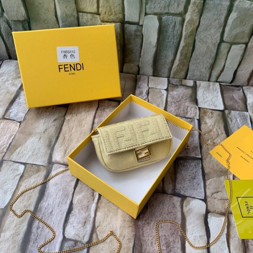Geantă FENDI NANO BAGUETTE CHARM din pânză Nappa 7AR844 Galbenă