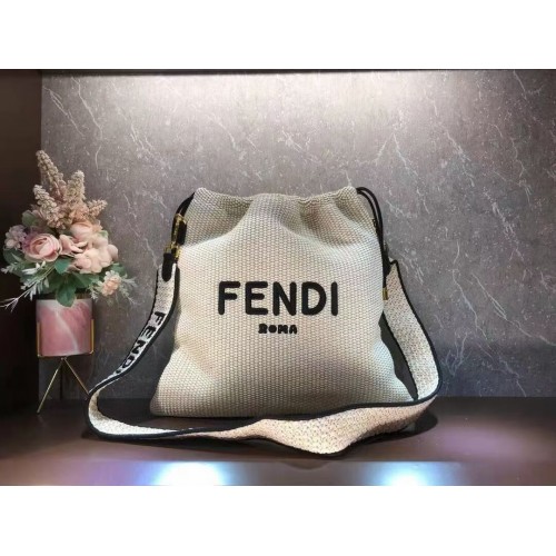 FENDI PACK SMALL POUCH Geantă mare din paie împletită F1529 bej