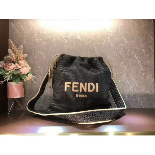 FENDI PACK SMALL POUCH Geantă mare din paie împletită F1529 neagră