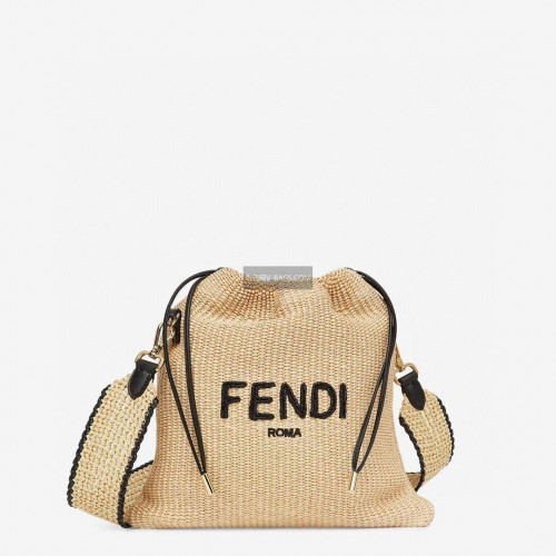 FENDI PACK SMALL POUCH Geantă mare din paie împletită F1529 maro
