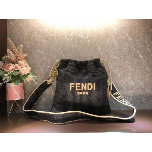 FENDI PACK SMALL POUCH Geantă mică din paie împletită F1529 neagră