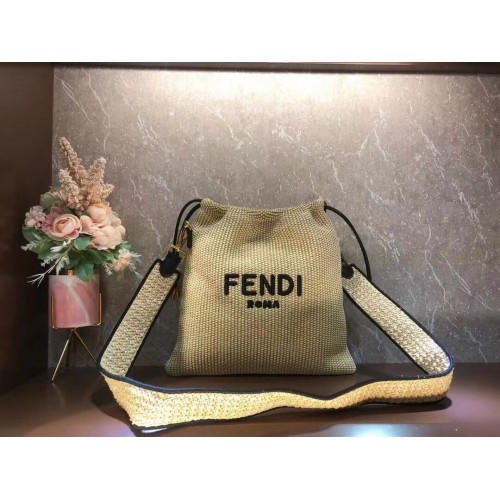 FENDI PACK SMALL POUCH Geantă mică din paie împletită F1529 maro